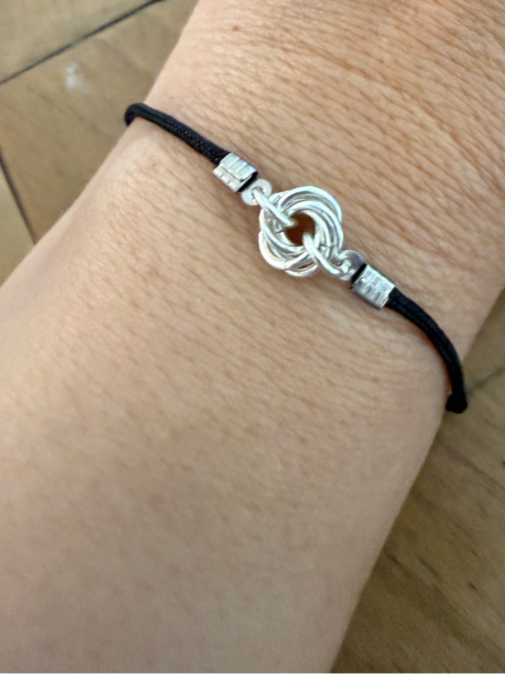 Silver Knot Charm Black Cord Bracelet - Women Jewelry